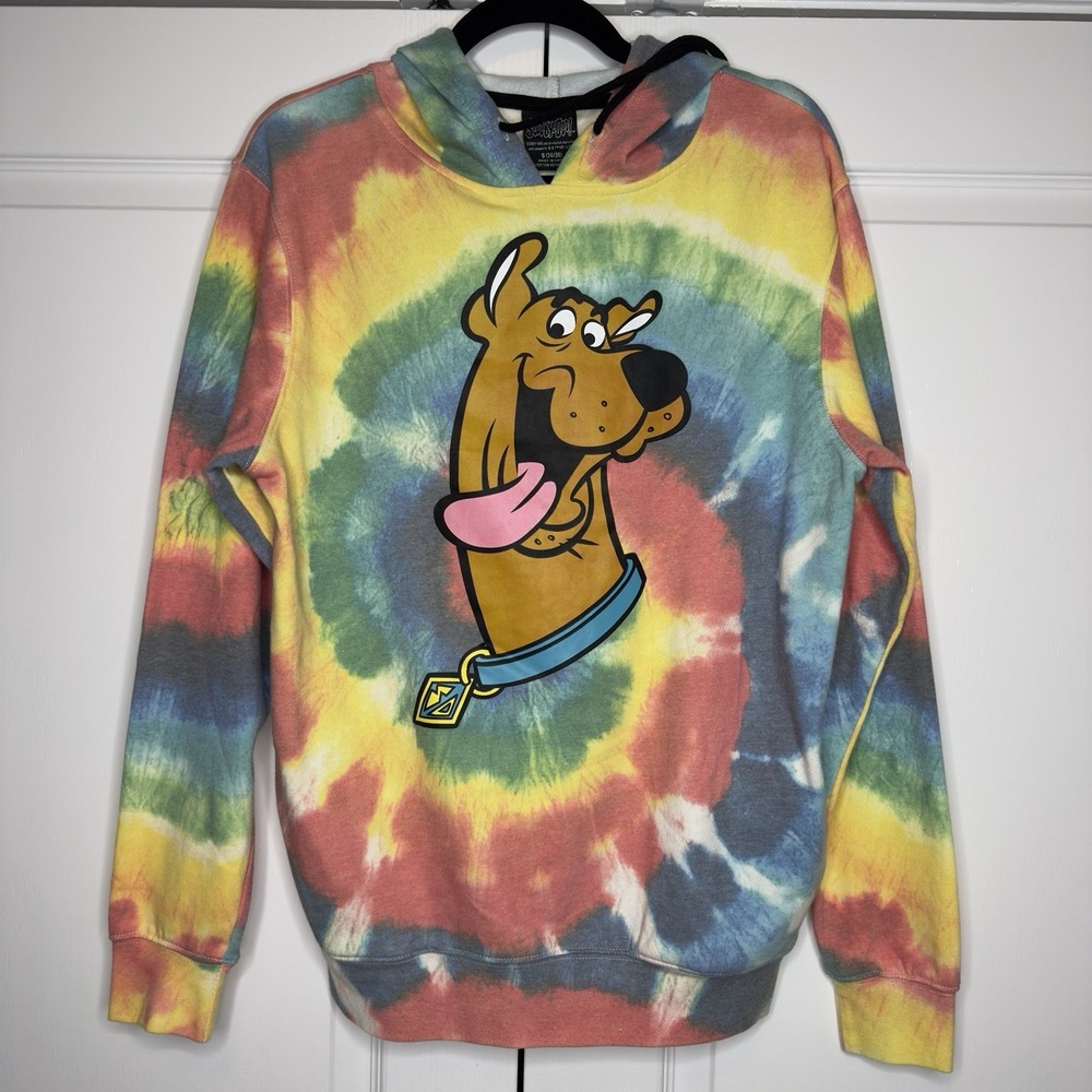 Scooby Doo Hoodie Mens Small Multicolor Pullover Fleece Sweatshirt Tie Dye